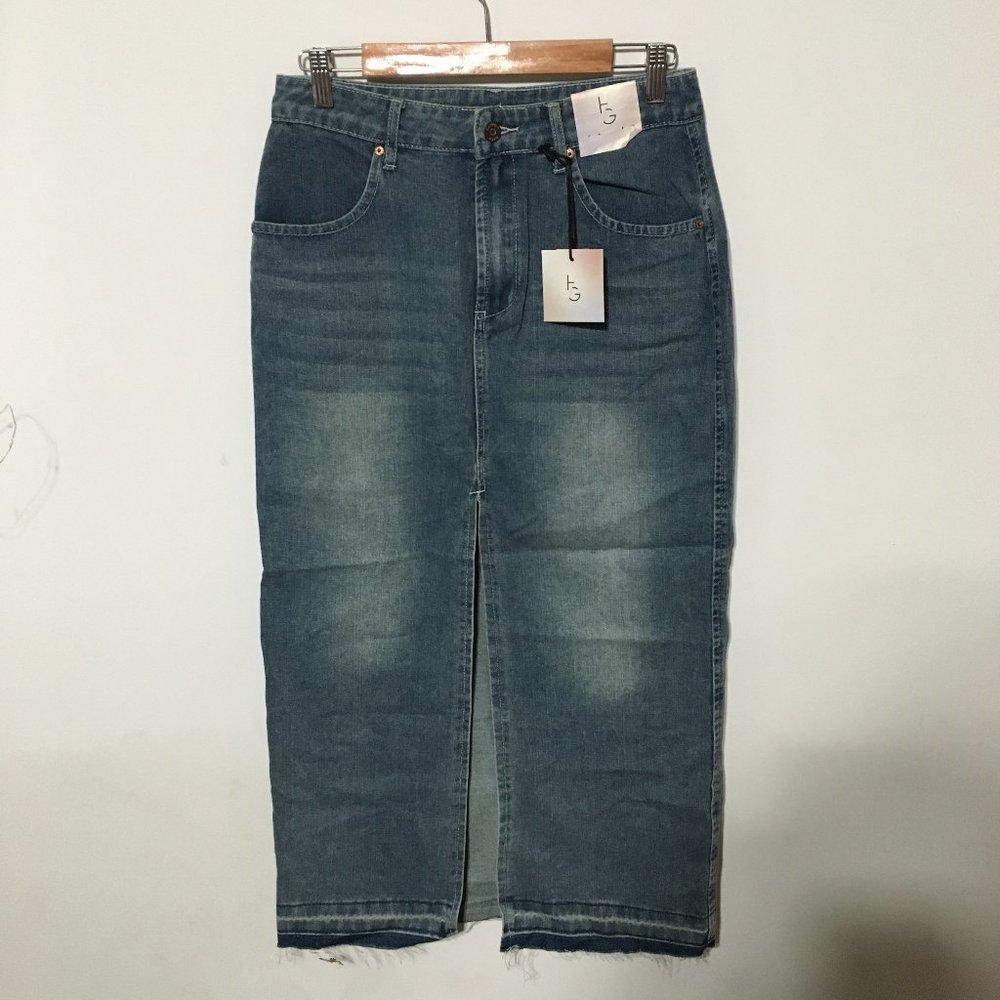 Happily Grey Denim Skirt with Fringe Hem Sizes 5  7  9  11 NWT